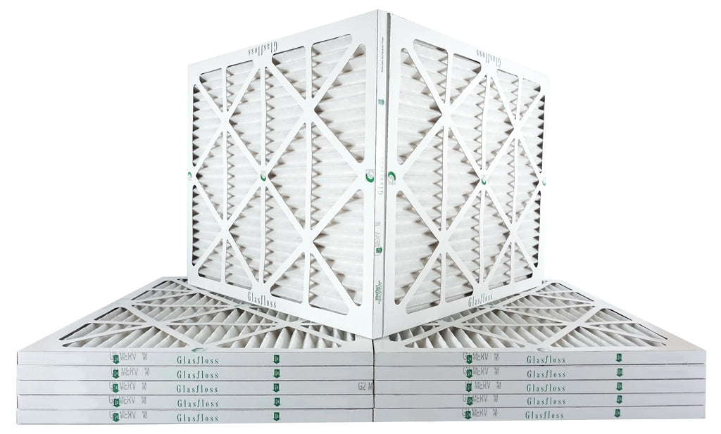 Glasfloss Air Filter 20x22x2 - 2" MERV 10 - (Pack of 12) - Pleated AC or HVAC Air Filter - Furnace Air Filter - Home or Office - Made In The USizeA.