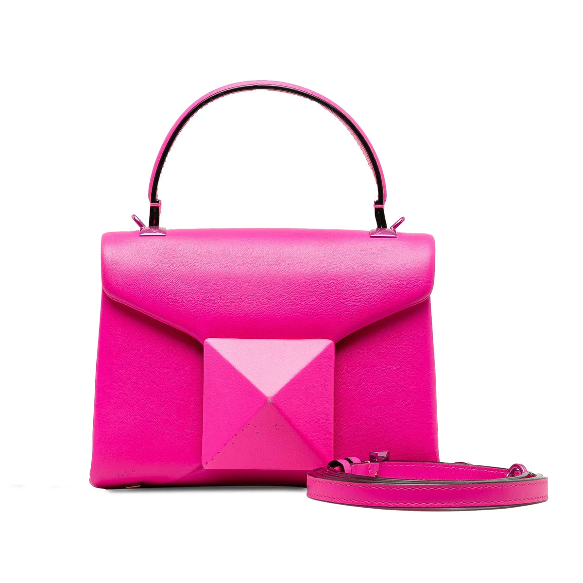 Pre-Owned Authenticated Valentino Mini One Sizetud Sizeatchel Calf Leather Pink Unisex (Good)