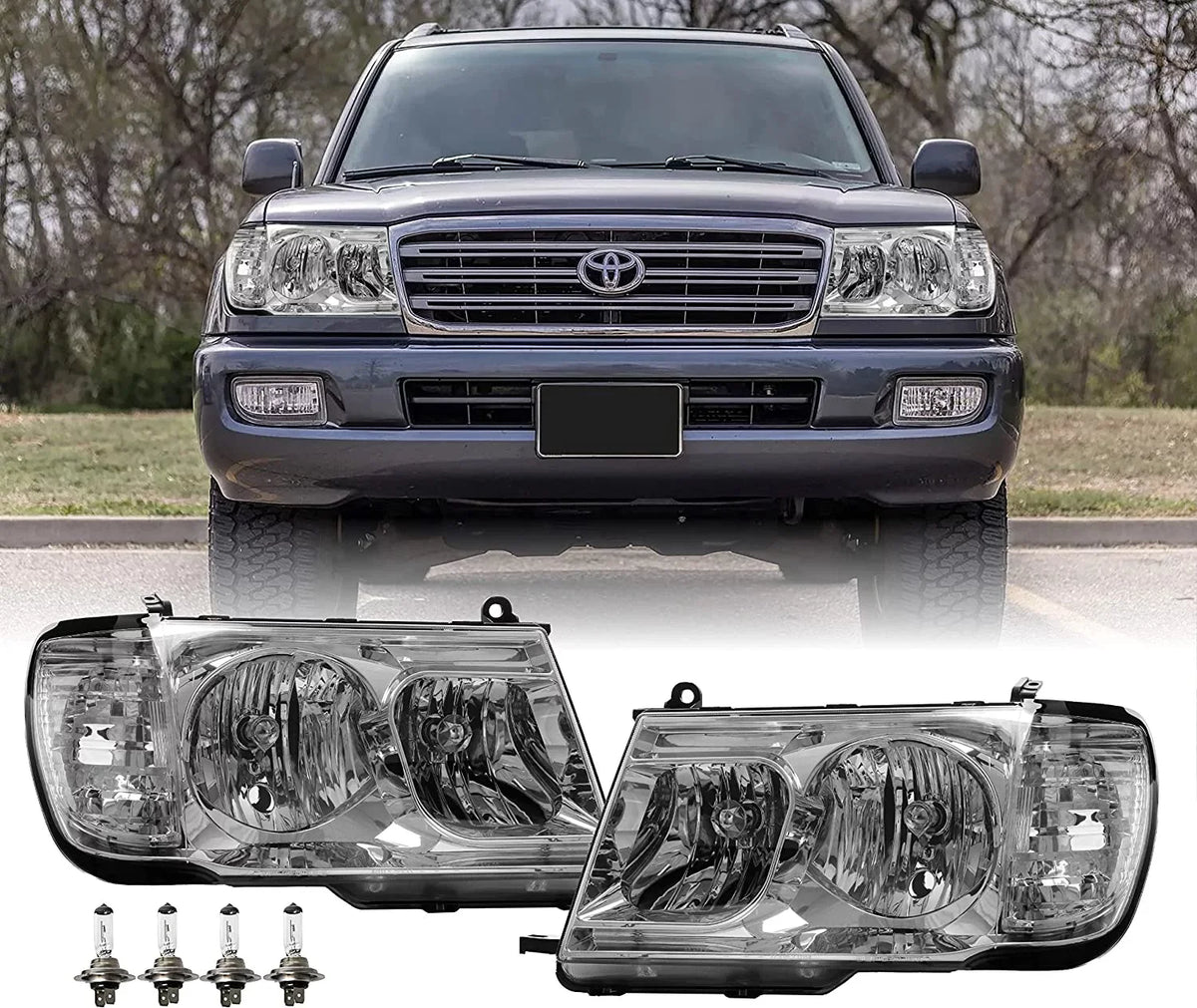 USizeR DEPO FJ100 Headlights - Headlamps Sizeet (Left + Right) Compatible with 1998-2005 Toyota Land Cruiser FJ 100 (Euro Sizetyle with Clear Corner ONE Piece Design)