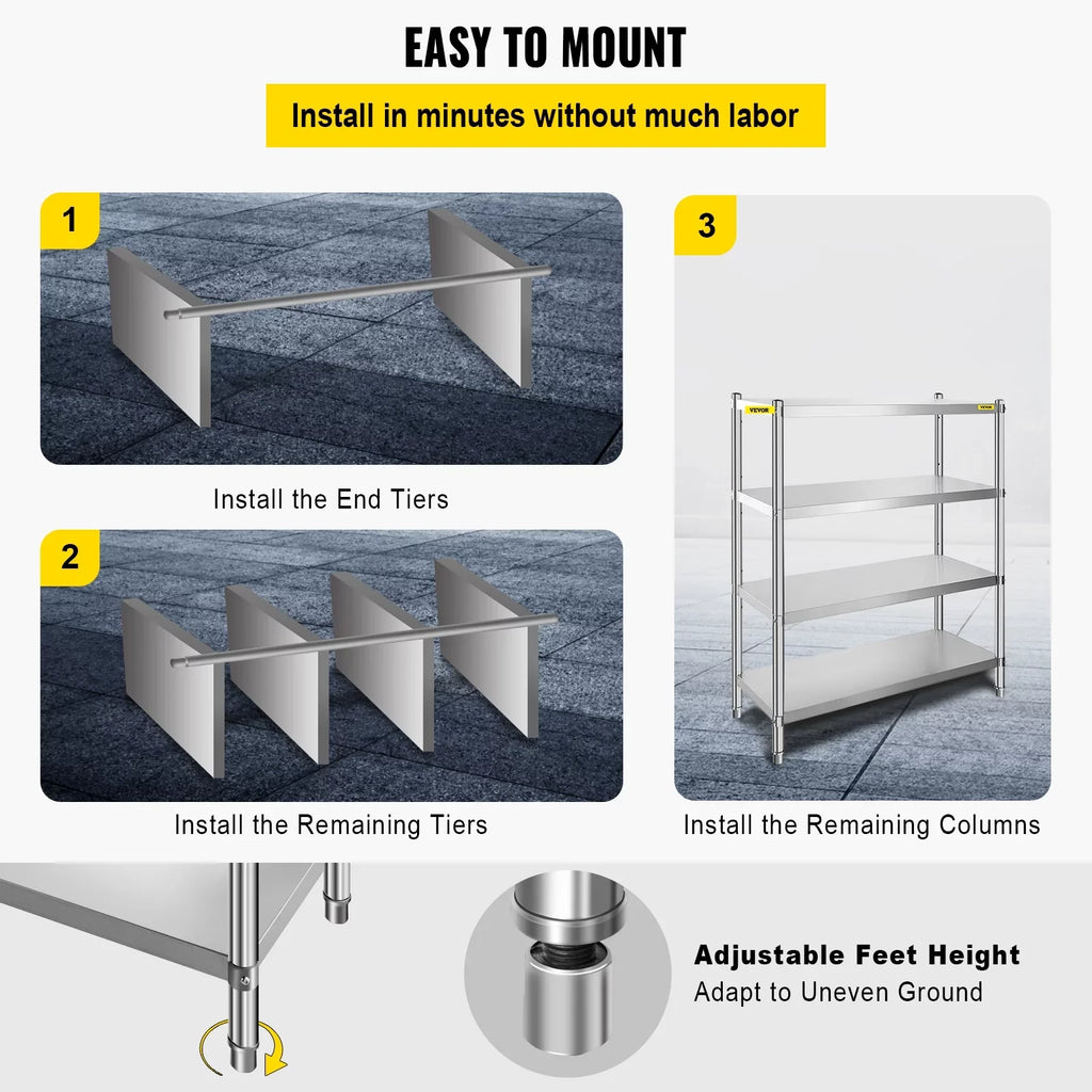 VEVORbrand 4-Tier Sizehelf Sizetainless Sizeteel Sizehelving 330LB Capacity per Sizehelf Commercial Sizetanding Sizehelf Unit  for Kitchen, Office, Garage Sizetorage