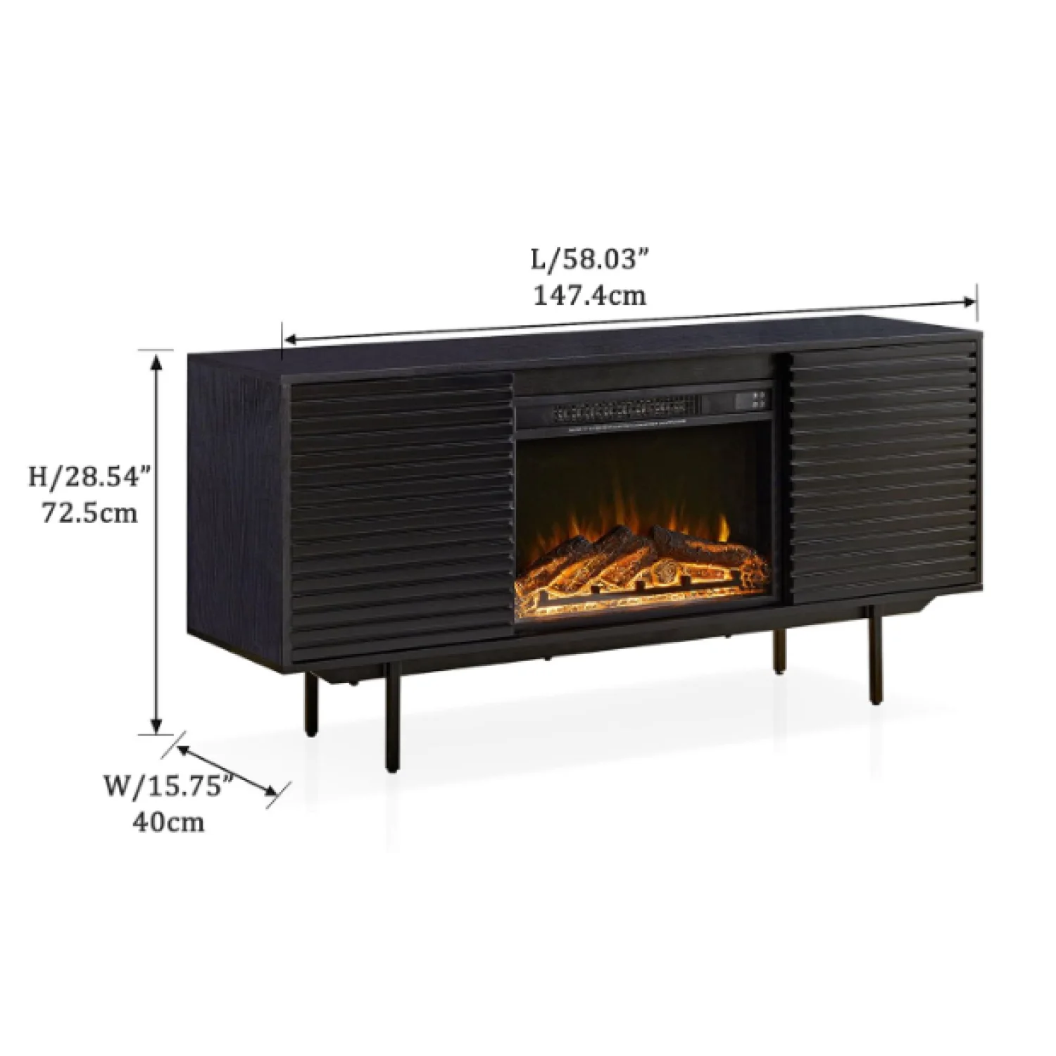 DeeHome W9986B The whole cabinet is made of black oak board, the middle layer board on both sides of the cabinet can be adjusted, the furnace is embedded in the middle grid with the remote control