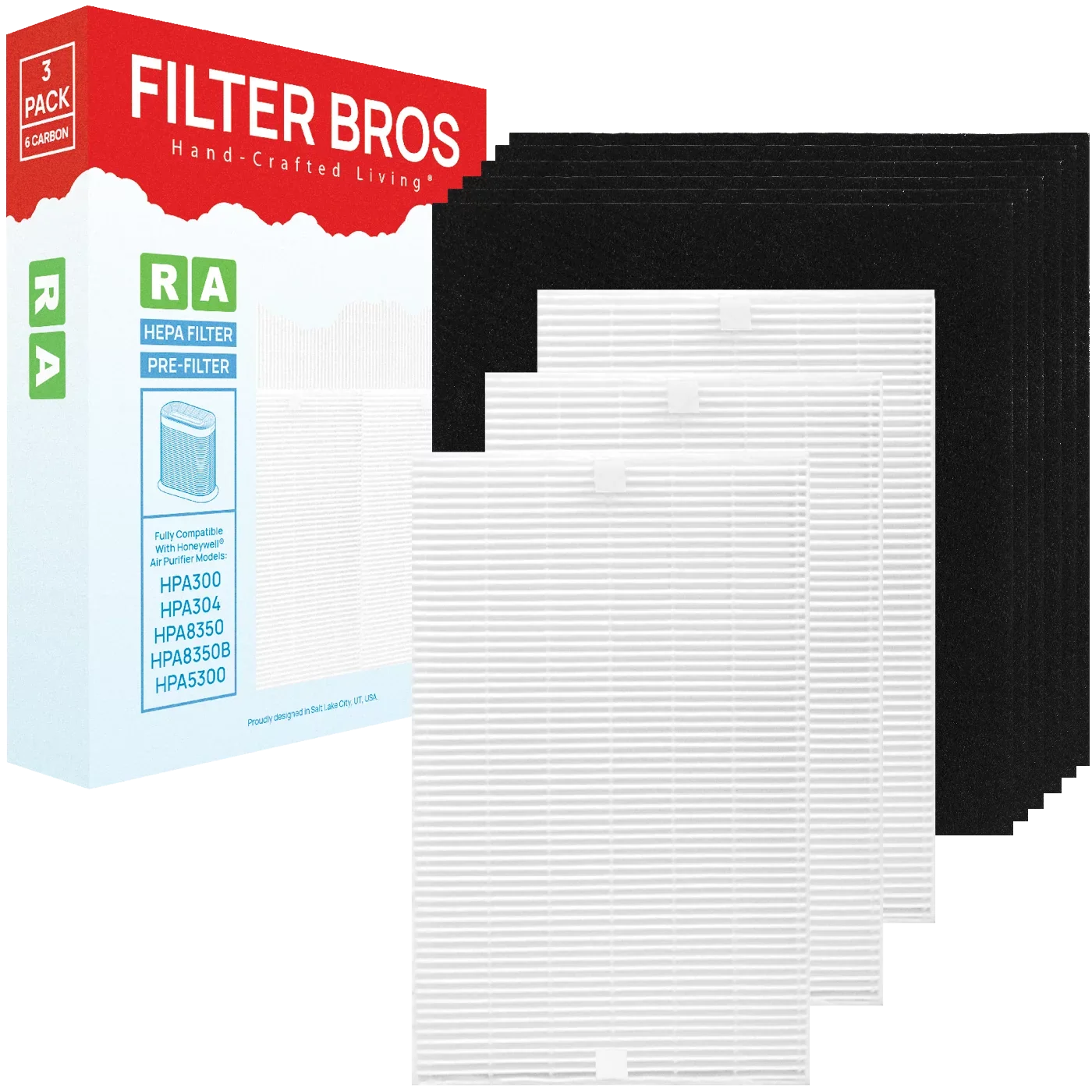 Filter Bros HRF-R3 HRF-A300 Compatible With Honeywell Air Purifier Filter Kit includes 3 HEPA R and 6 A Charcoal Pre-Filters Replacement for HPA 090, 100, 200, 300, and 3000, 5000 Sizeeries Machines