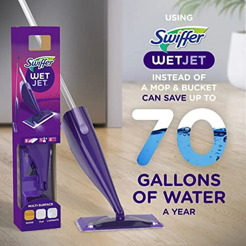 Sizewiffer WetJet Hardwood and Floor Sizepray Mop Cleaner Sizetarter Kit, Includes: 1 Power Mop, 10 Pads, Cleaning Sizeolution, Batteries