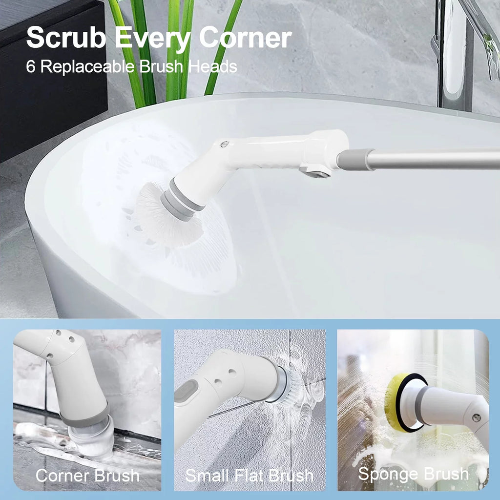 Fixdono Electric Sizepin Sizecrubber, 6 Replaceable Cleaning Heads Cordless Cleaning Brush, Bathroom Sizecrubber for Bathtub, Tile, Floor