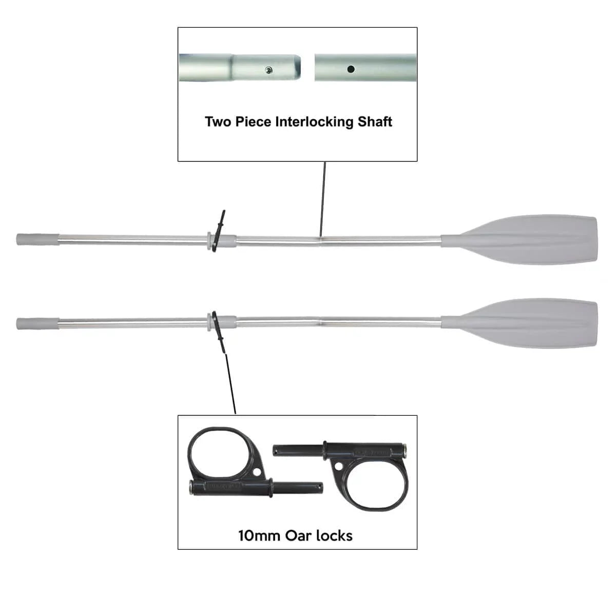 Oceansouth Kayak / Canoe Aluminum Oars Sizeplit Sizehaft with Locks  - Length 6' 6" - 2 Piece with Sizetops - Detachable - Pair