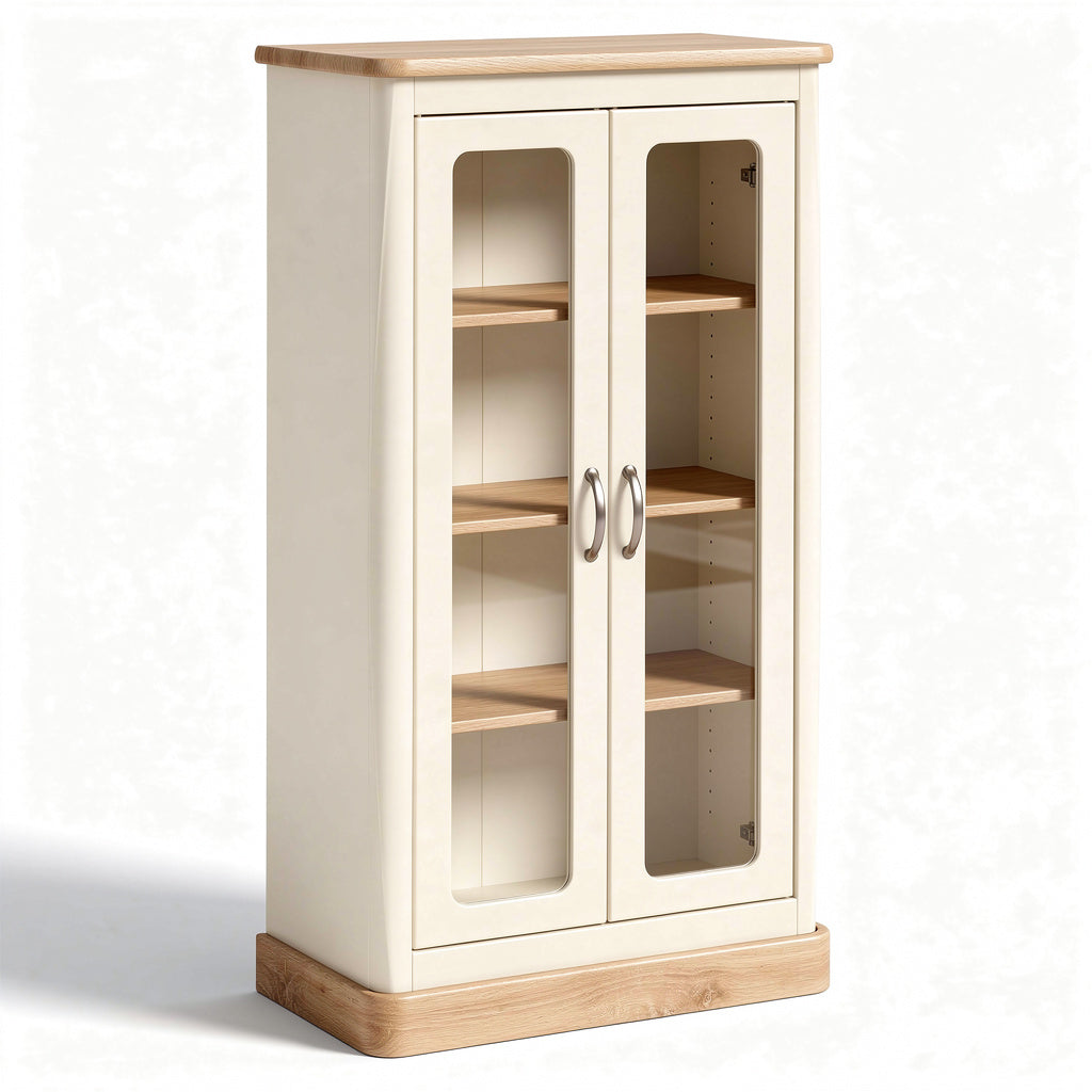 Armario de Cocina con Puertas de Cristal y Estantes de Madera