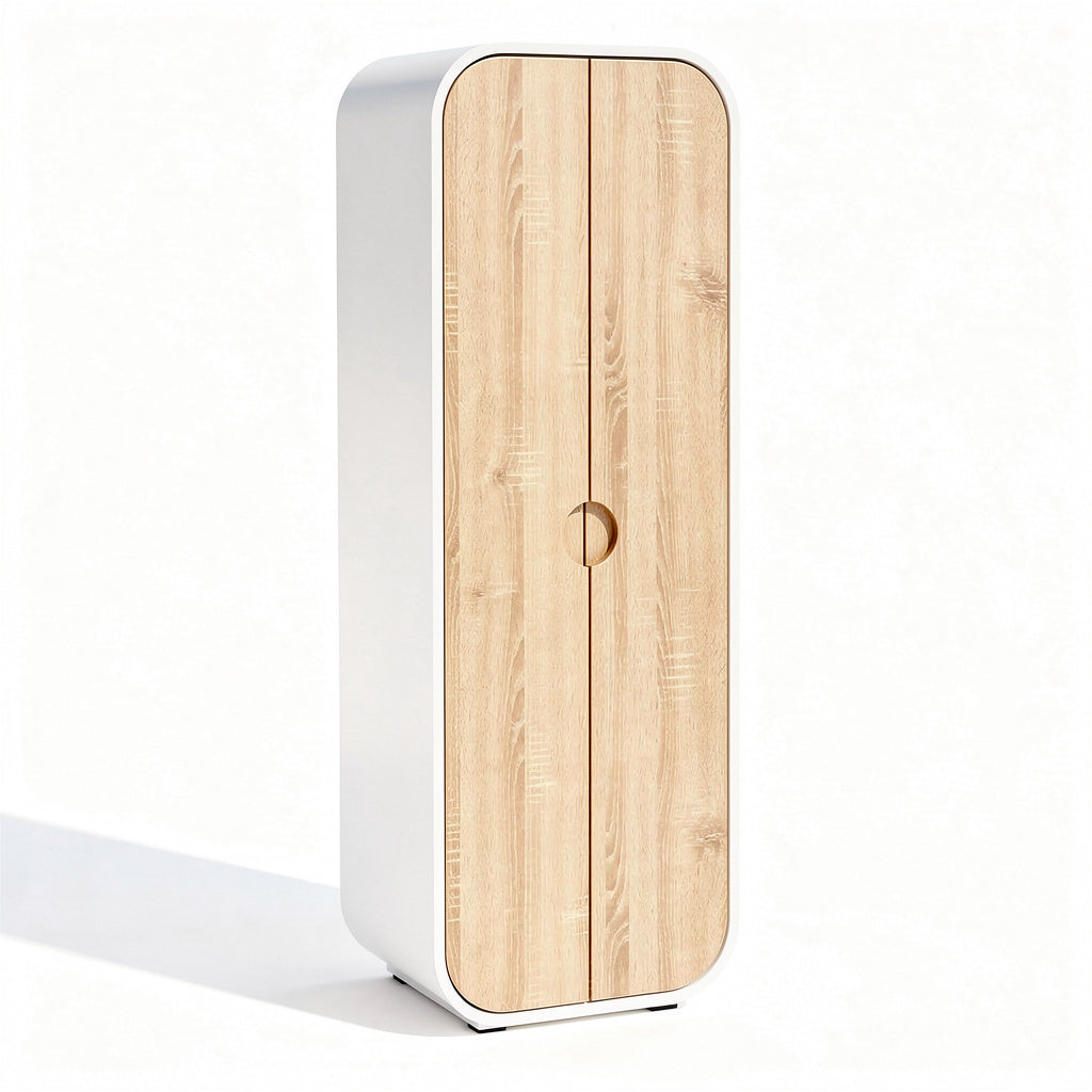 Armario Moderno de Doble Puerta con Acabado en Madera y Diseño Minimalista