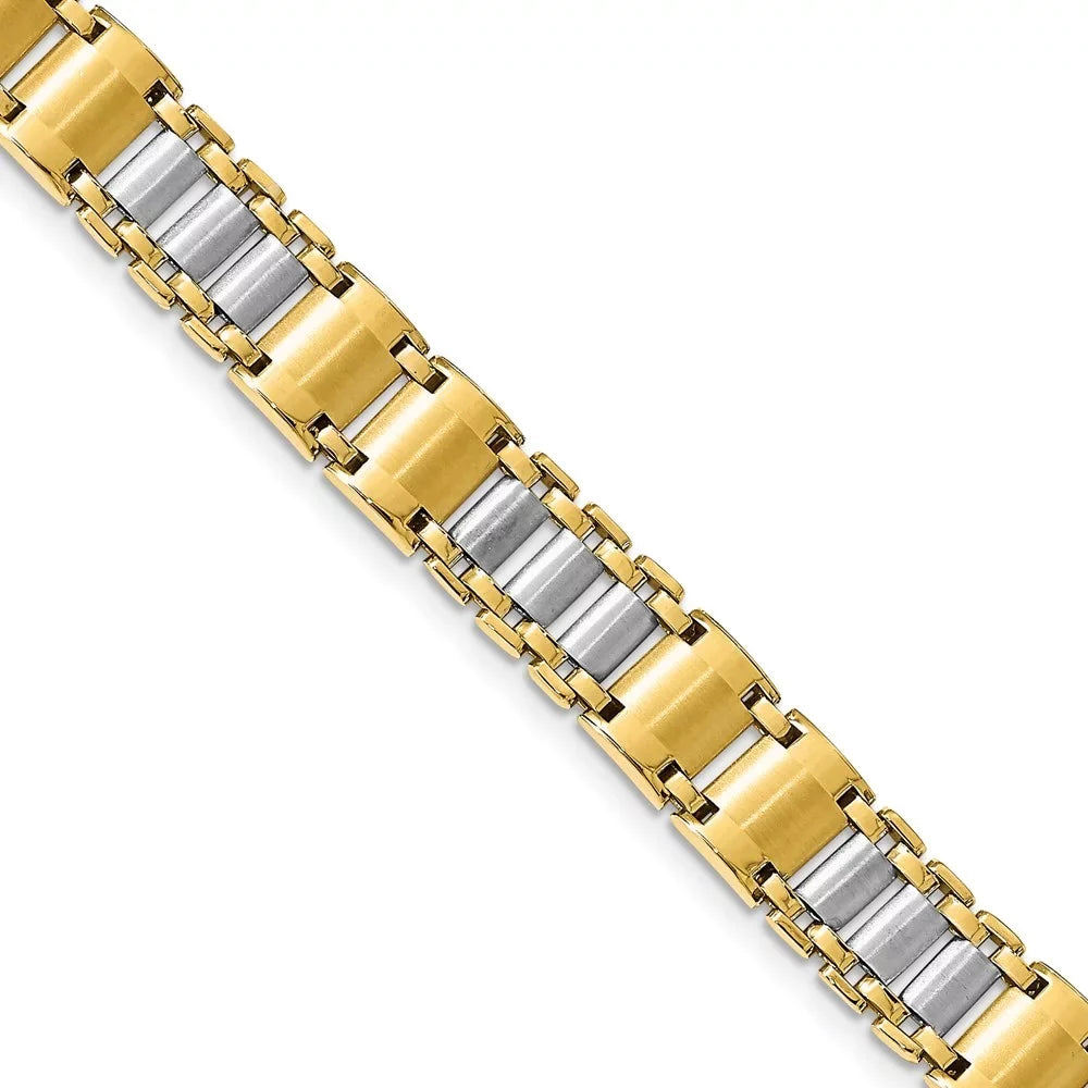 14k Two Tone Gold Fancy Link Men's Bracelet