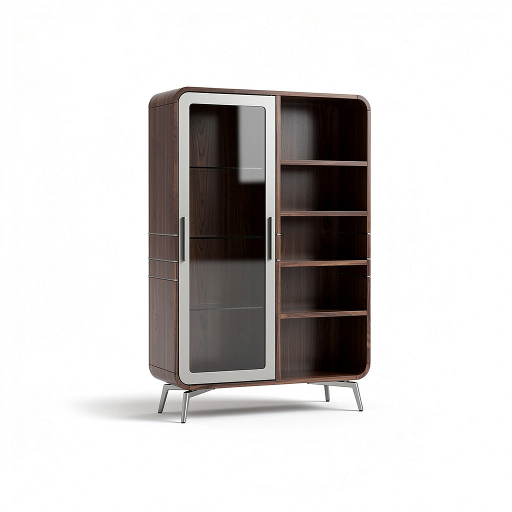 Vitrina Moderna de Madera con Puerta de Cristal y Estantes Ajustables