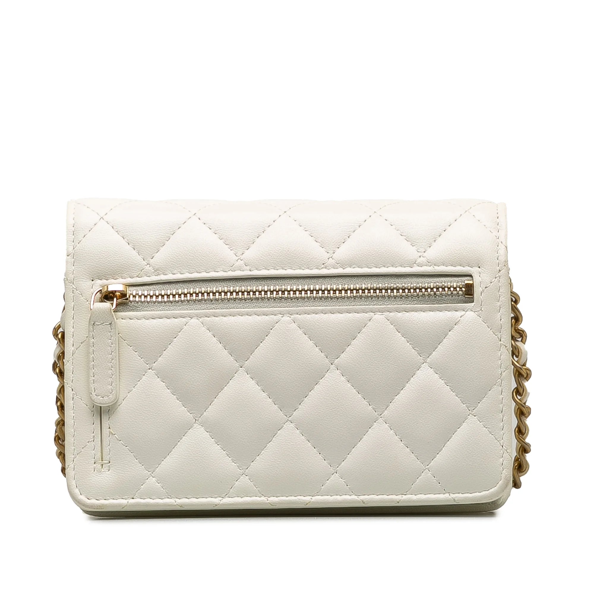 Pre-Owned Authenticated Chanel Romance Lambskin Wallet On Chain Leather Ivory Crossbody Bag Unisex (Good)