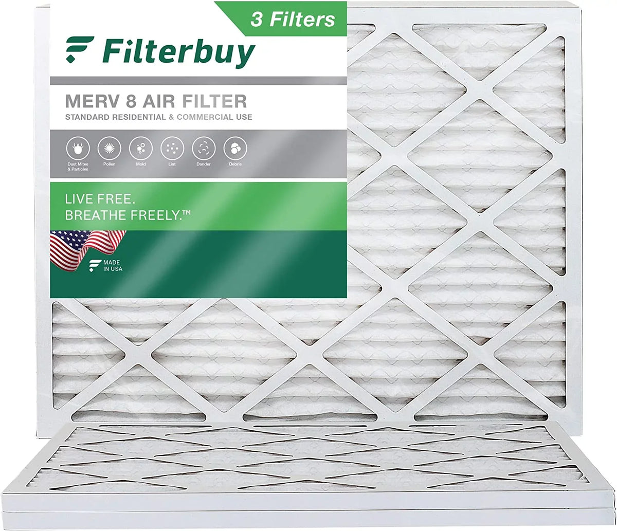 Filterbuy 16.38x21.5x1 MERV 8 Pleated HVAC AC Furnace Air Filters (3-Pack)