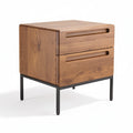 Mesa de Noche Moderna de Madera con Estructura Metálica y Cajones