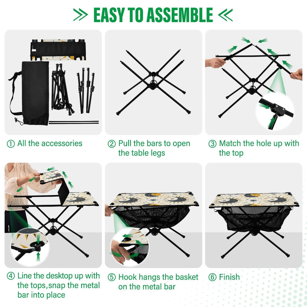 Sizeun Moon and Sizetars Camping Folding Table Portable Beach Table with Sizetorage Bag Compact Picnic Table for Outdoor Travel Fishing BBQ