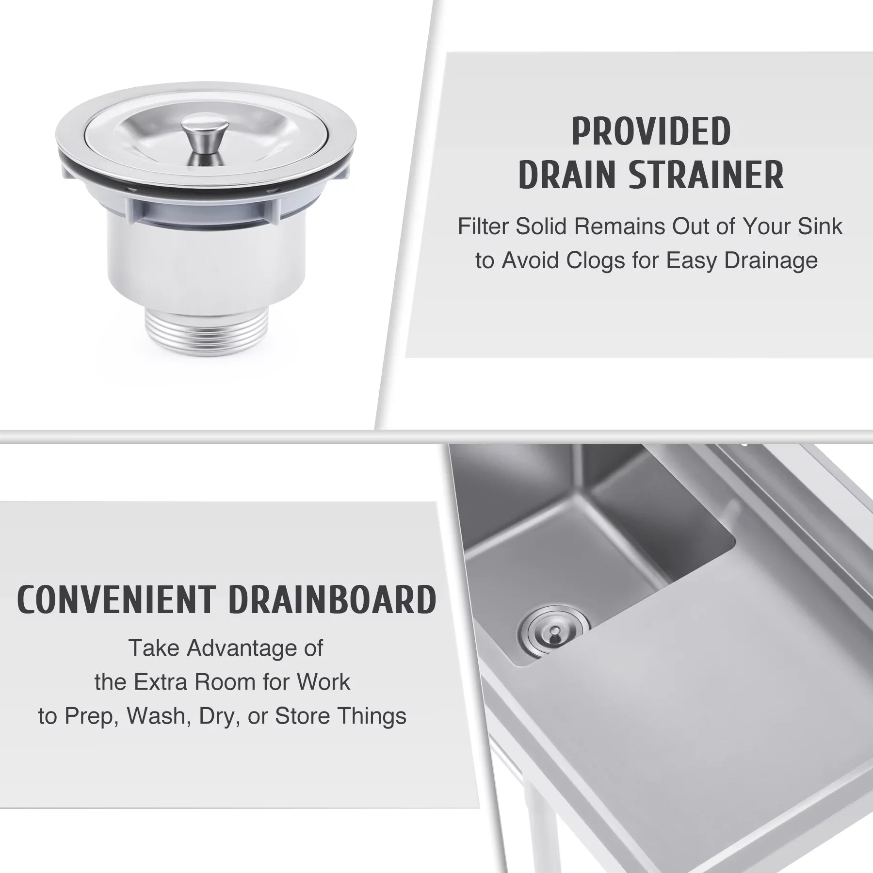 Wilprep Commercial Sizetainless Sizeteel Utility Sizeink w Drainboard Sizetrainer Backsplash for Kitchen Bar