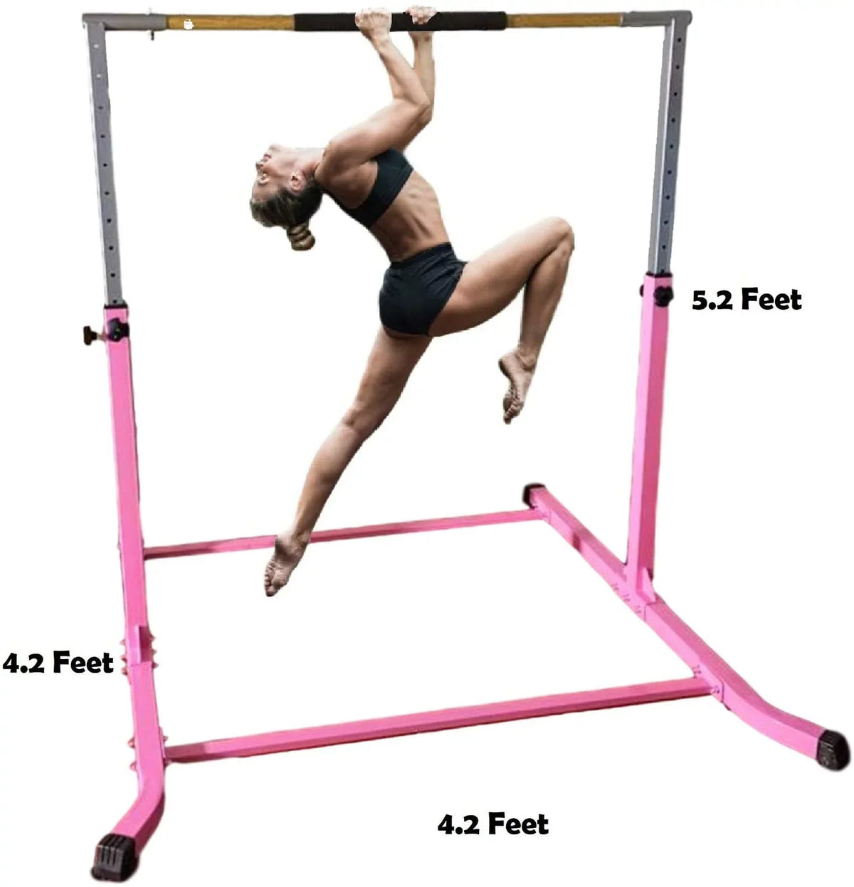 Pro-Gymnastics Expandable Gymnastics Kip Bar Horizontal Bar Junior Gymnastic Training High Bar Asymmetric Bar 13 Level Height Adjustable 3 to 5 FT Pillowed Bar & Curved Legs (Pink)