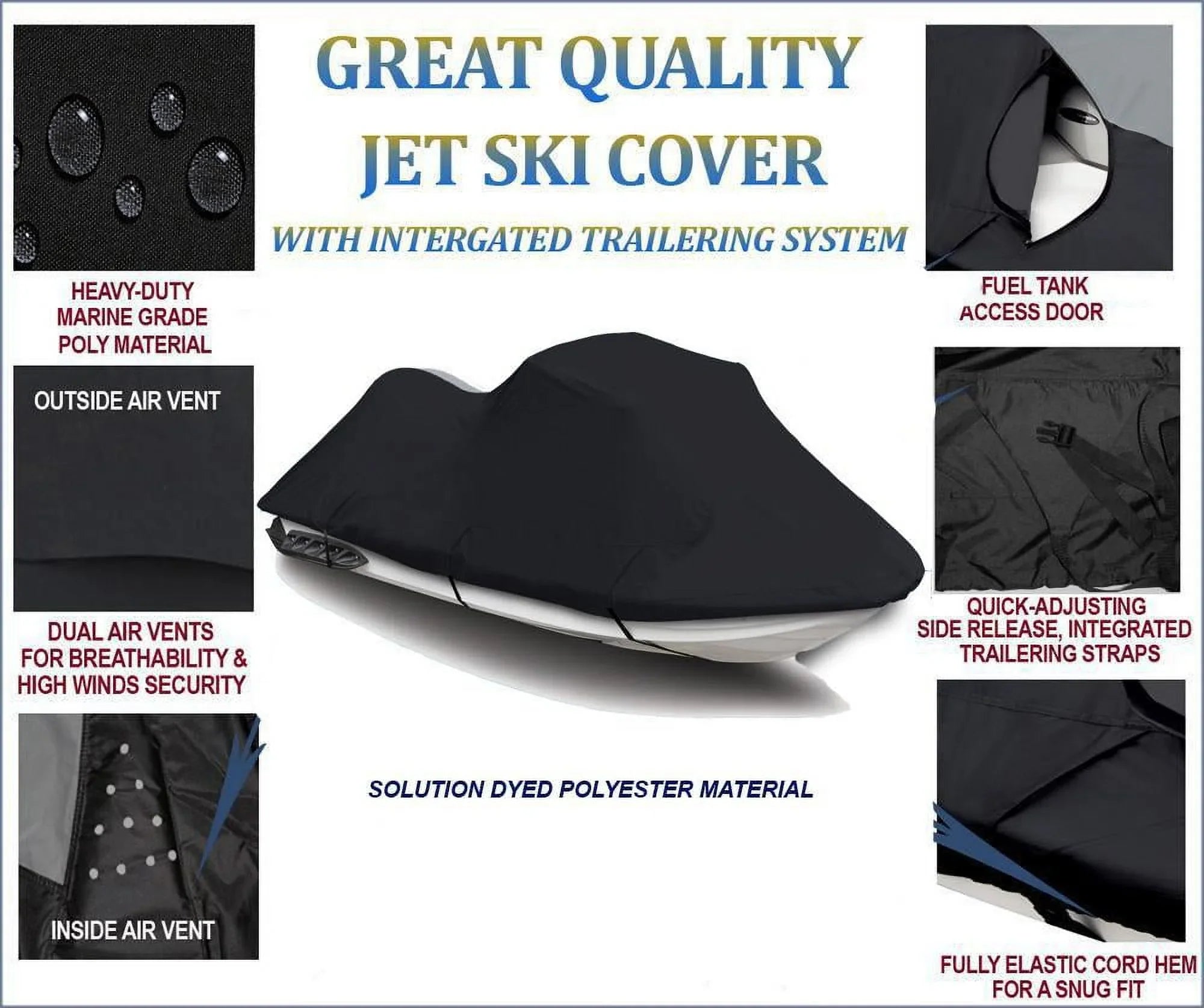 BLACK 600 DENIER JetSizeki Cover Compatible for Kawasaki SizeTX-15F 2003-2020 Jet Sizeki Cover