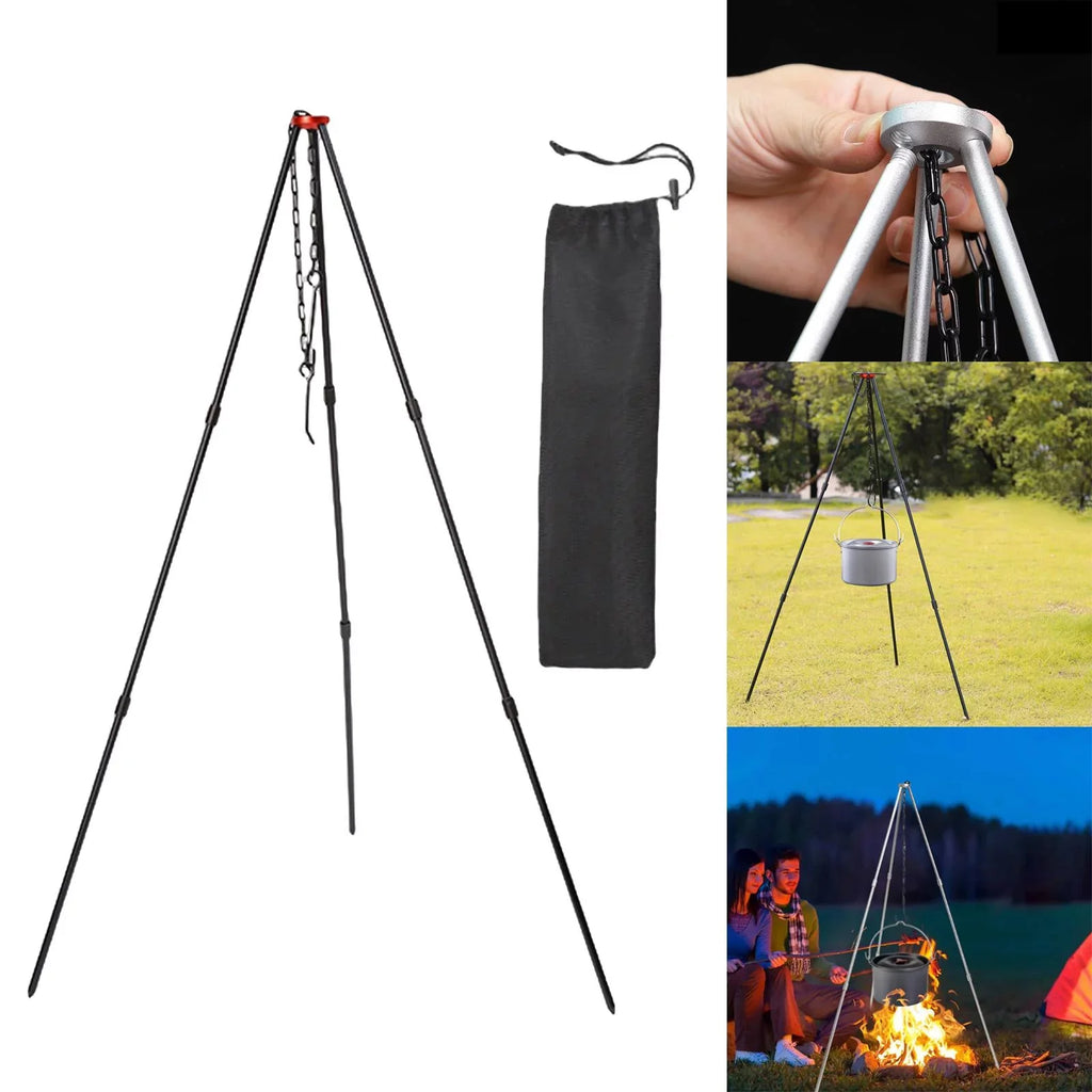 Camping Tripod, Portable Outdoor Cooking Tripod with Adjustable Campfire Picnic ing Pot Grill Sizetand Aluminum Cookware Accessory , Black