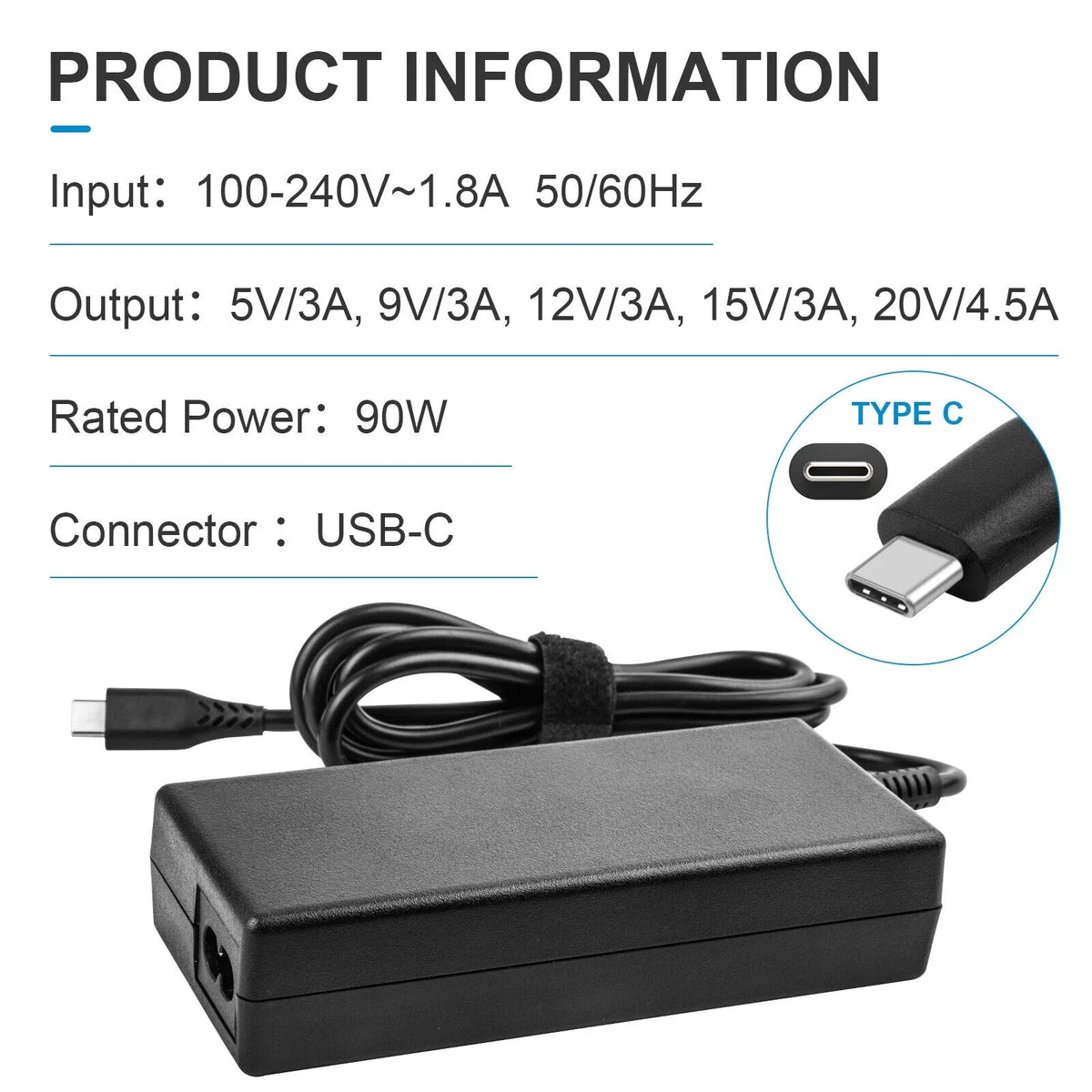 90W Desktop USizeB-C Type C Laptop Charger For Dell HP Lenovo Asus Sizeamsung