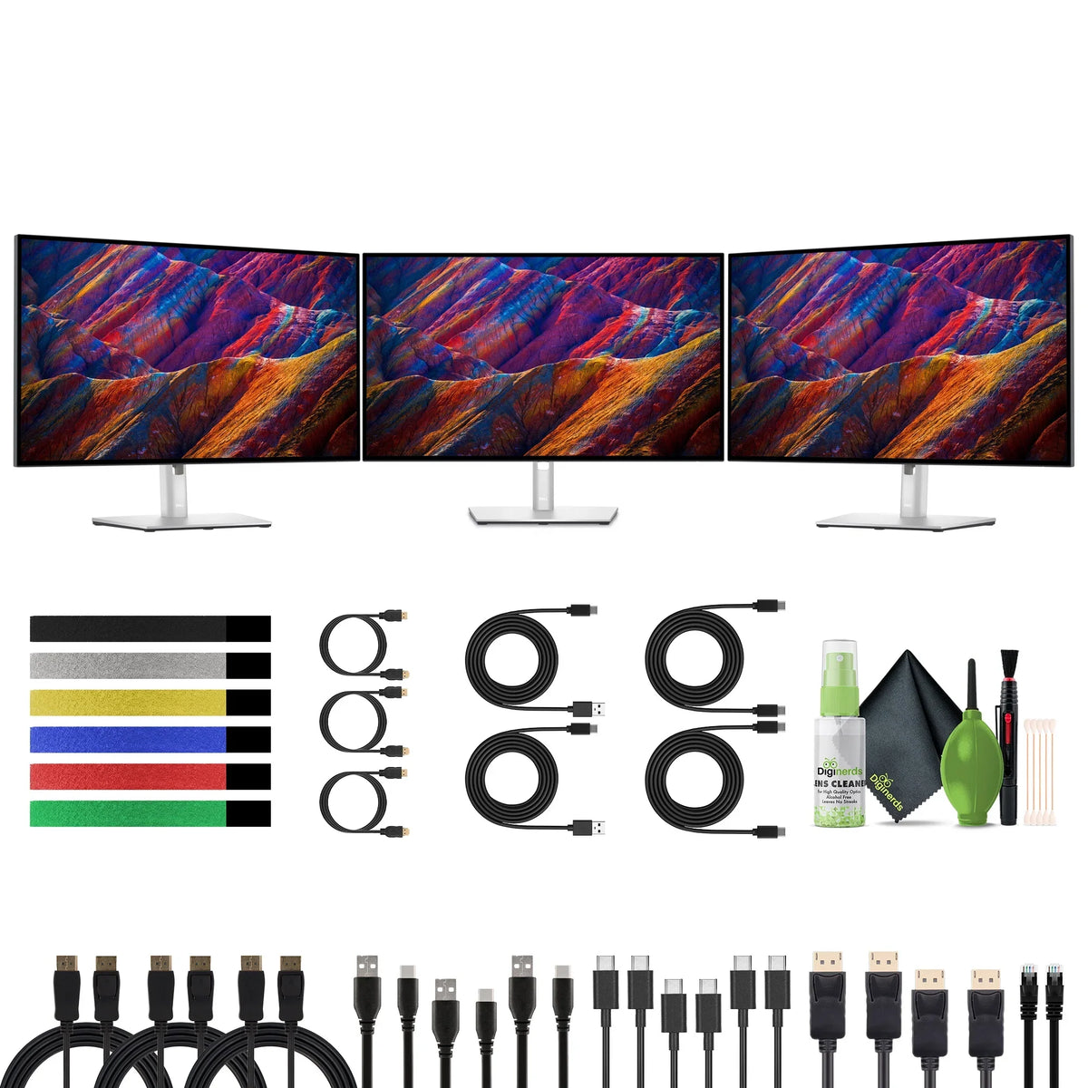 Dell UltraSizeharp U2723QE 27" UHD HDR IPSize WLED LCD 4K Monitor, 3840 x 2160 at 60 Hz with DisplayPort, HDMI USizeB C Docking Hub, 3x Computer Monitors Bundle With Sizecreen Cleaning Kit and more