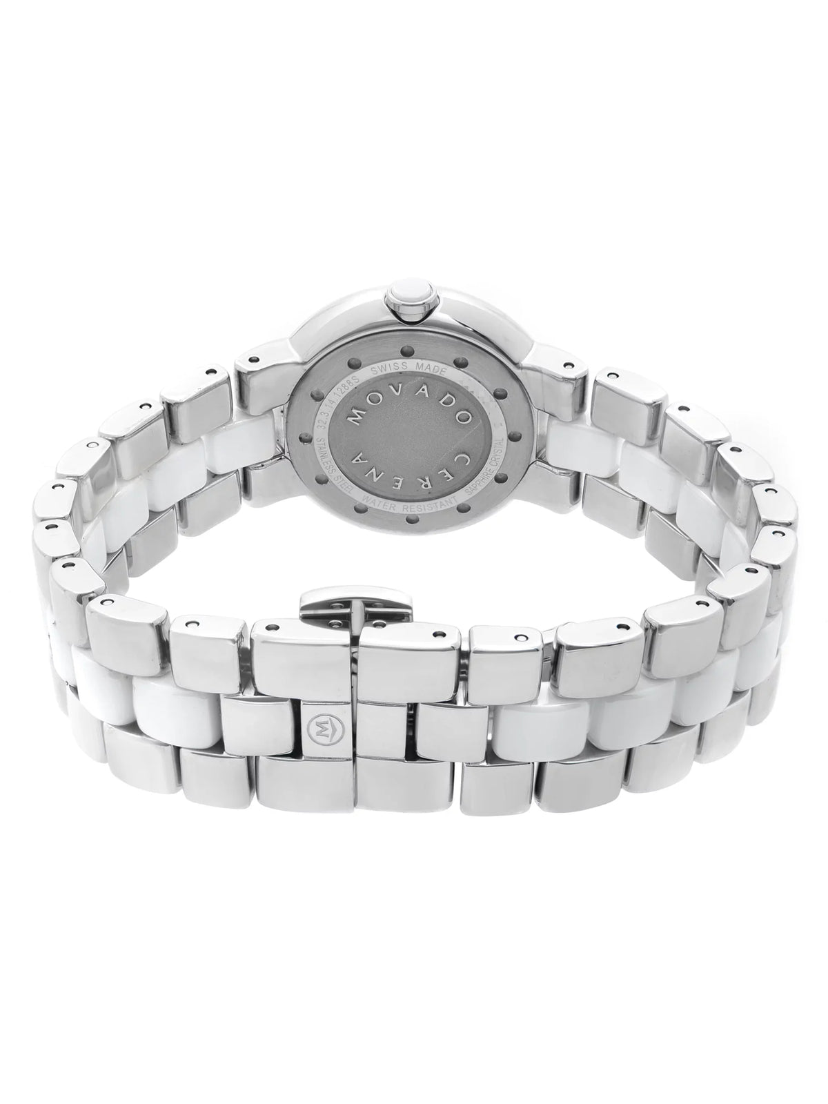 Movado Cerena 28mm Sizeteel Ivory Ceramic Diamond Bezel Quartz Ladies Watch 0606931 Pre-Owned