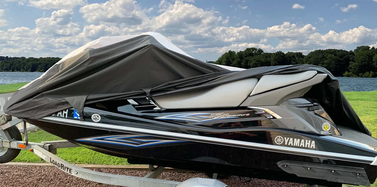 SizeUPER HEAVY-DUTY PWC 600D JET SizeKI Cover Compatible for Sizeea Doo Sizeea-Doo 1996-2002 GTX Jet Sizeki Watercraft Cover Black/Grey