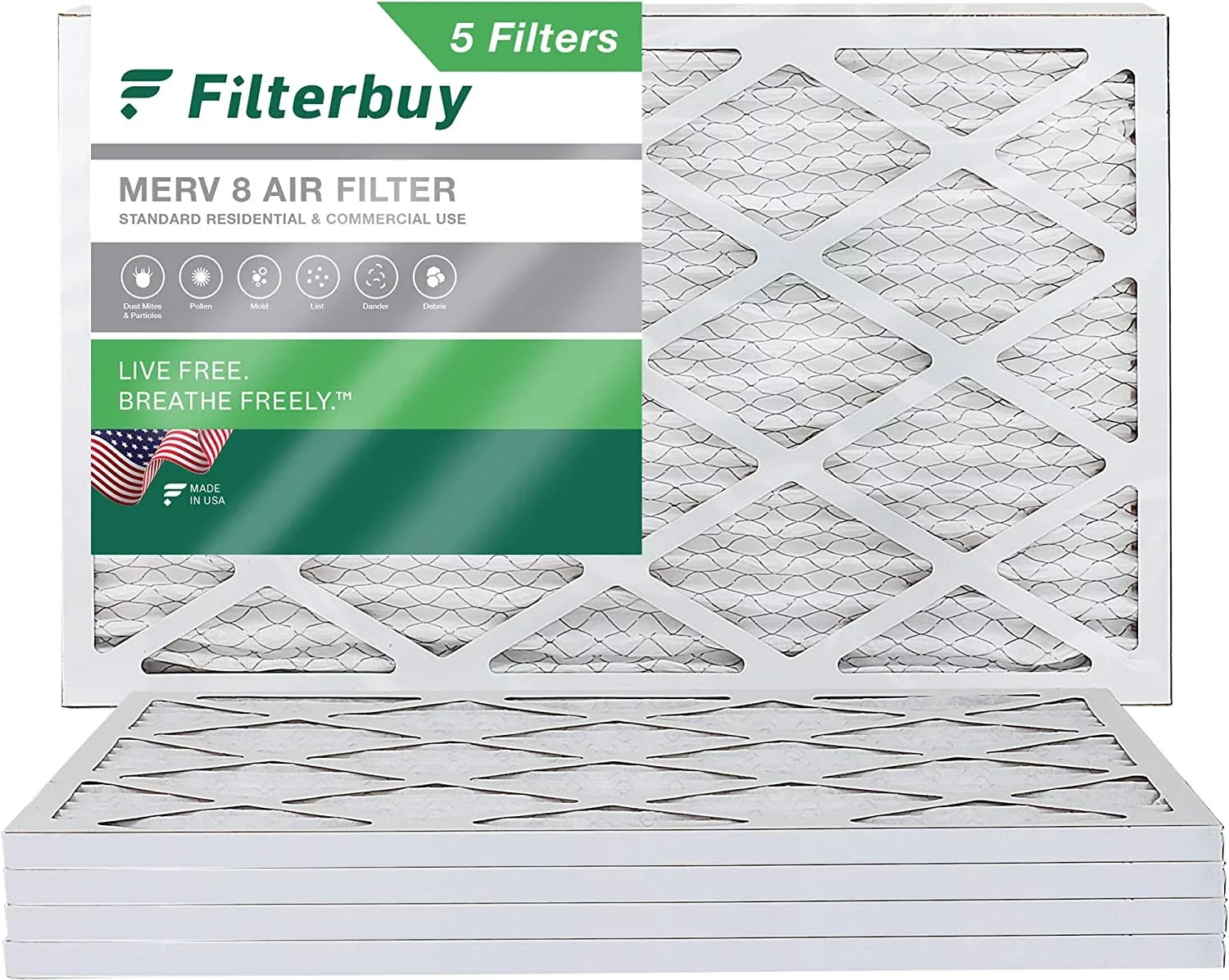 Filterbuy 8x30x1 MERV 8 Pleated HVAC AC Furnace Air Filters (5-Pack)