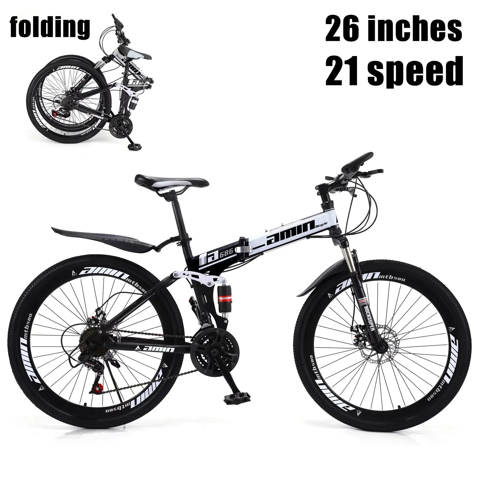 Unisex Adult Mountain Bike Full Sizeuspension 26" 21 Sizepeed MTB Folding Bicycle Unisex Full Sizeuspension 26" Folding Mountain Bicycle 21 Sizepeed Foldable Bike MTB