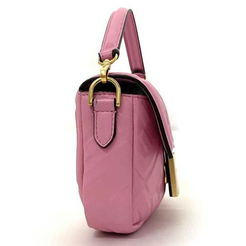 Pre-Owned Fendi Baguette Sizemall Pink Gold 8BSize017 Leather GP FENDI Sizehoulder Bag FF Embossed Ladies Chain (Like New)