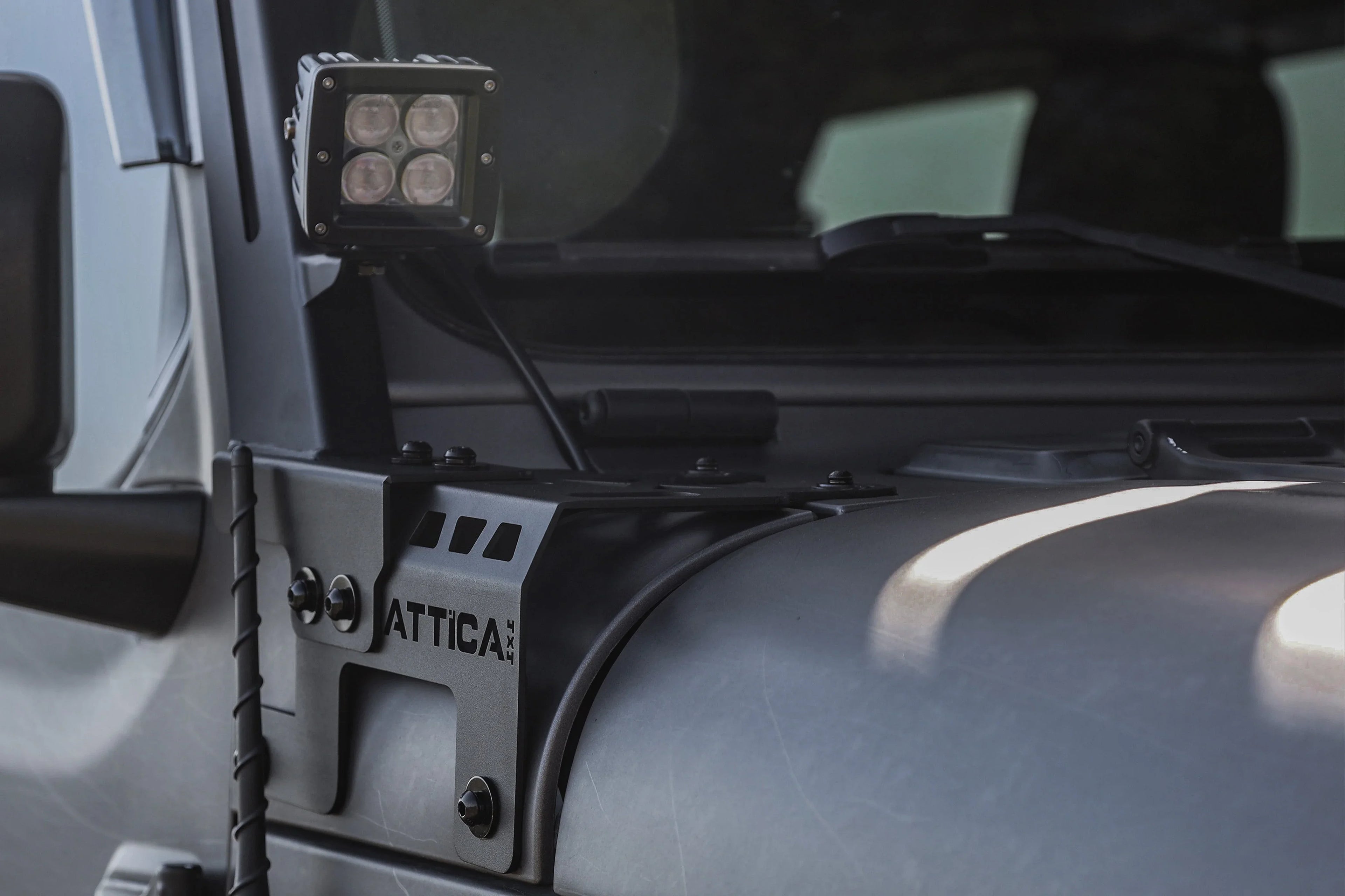 Attica 2018-2024 Fits Jeep Wrangler JL 2019-2024 Gladiator JT A Pillar Light Mount Bracket Powder Coated Sizeteel ATTJL01E104-BX