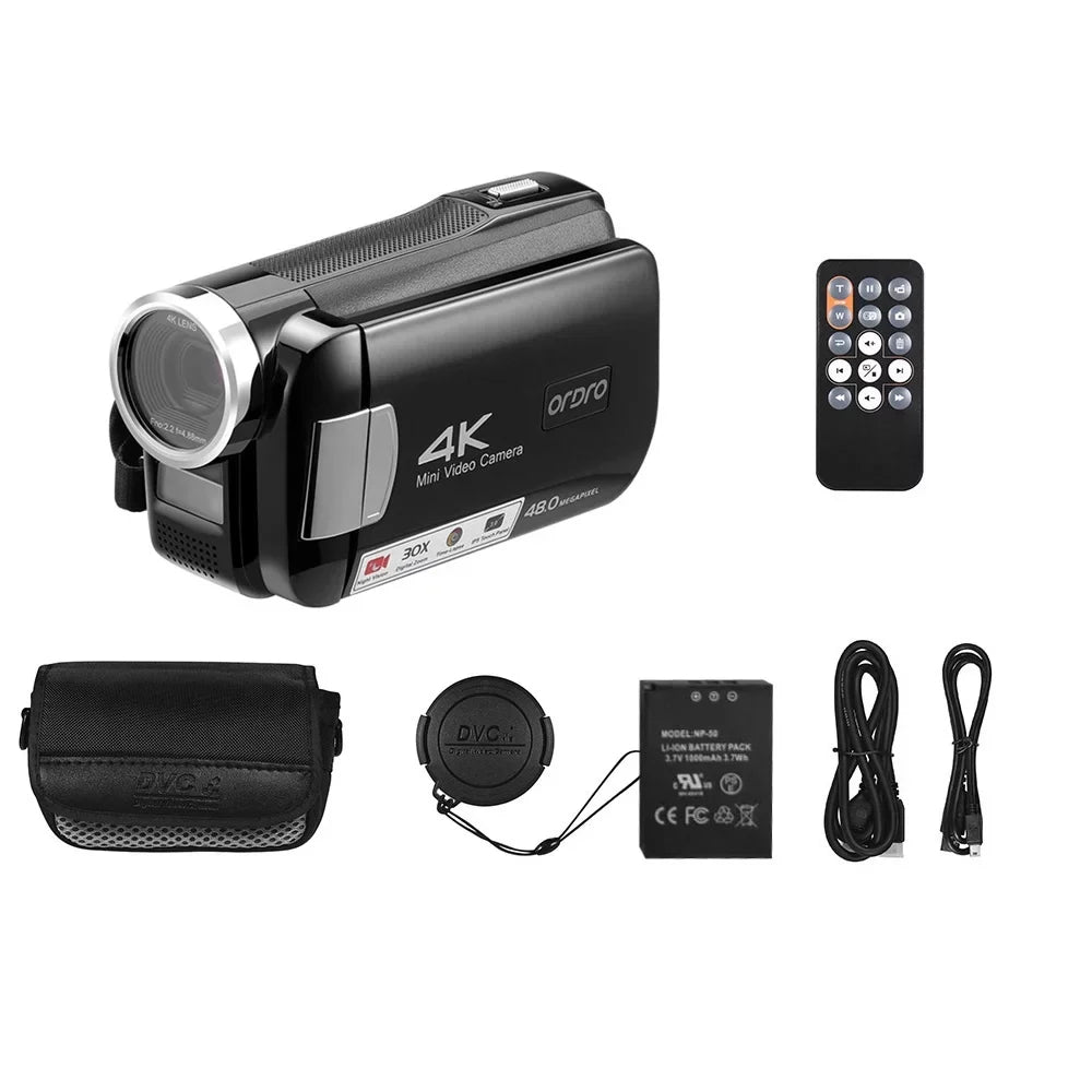 AC2 4K Digital Video Camera Camcorder DV Recorder 48MP 30X Digital Zoom IR Night Vision 3.0 Inch IPSize Touchscreen with Battery Remote Control Carry Bag