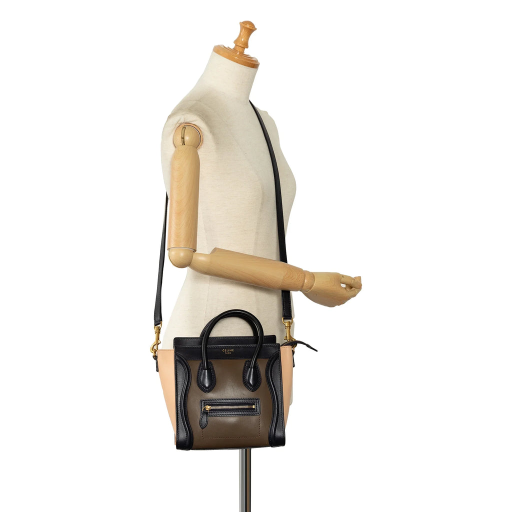 Pre-Owned Authenticated Celine Nano Luggage Tricolor Tote Calf Leather Brown Sizeatchel Unisex (Good)