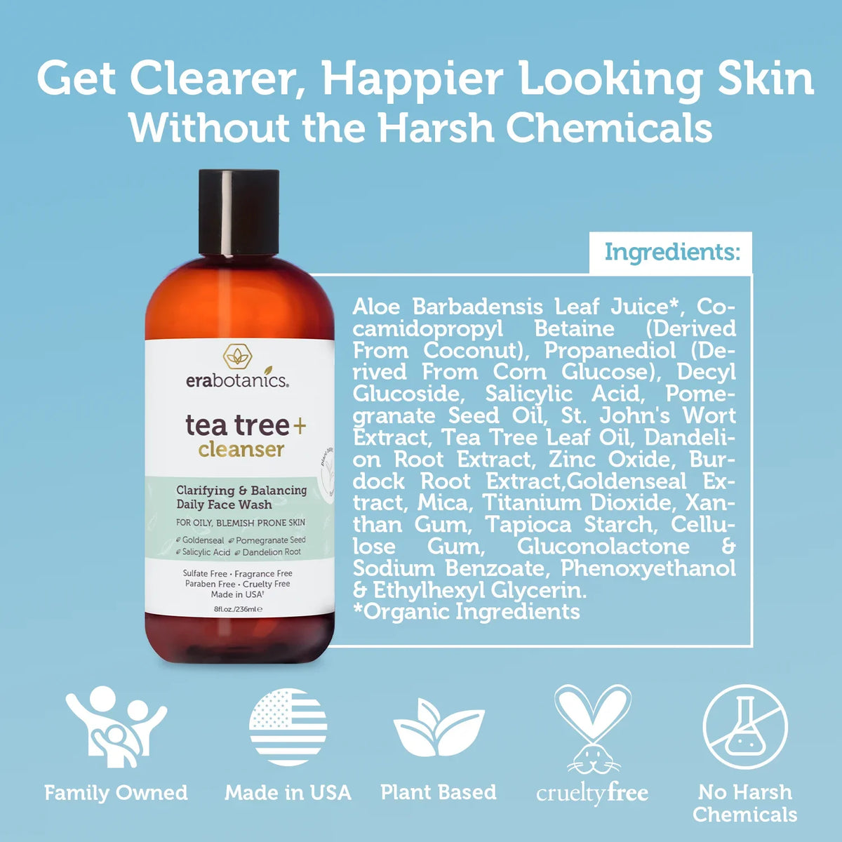 Era Organics Tea Tree Oil Face Cleanser and Body Wash 8oz
