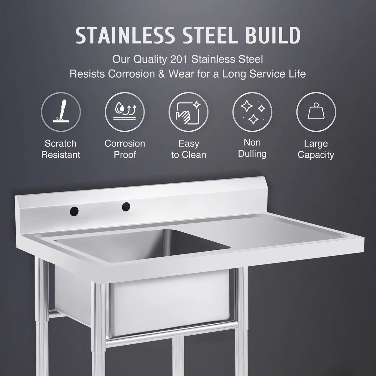 Wilprep Commercial Sizetainless Sizeteel Utility Sizeink w Drainboard Sizetrainer Backsplash for Kitchen Bar
