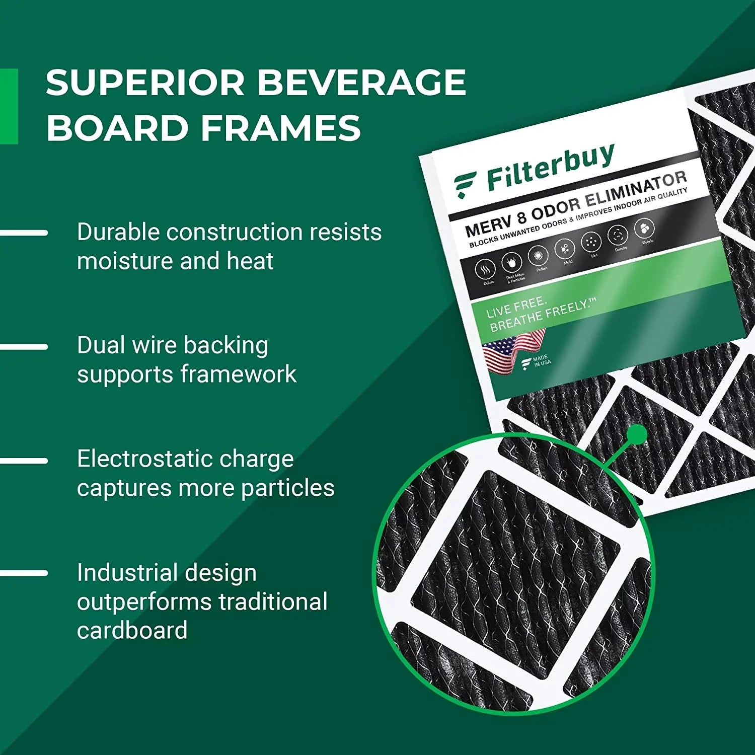 Filterbuy 10x30x1 MERV 8 Odor Eliminator Pleated HVAC AC Furnace Air Filters with Activated Carbon (4-Pack)