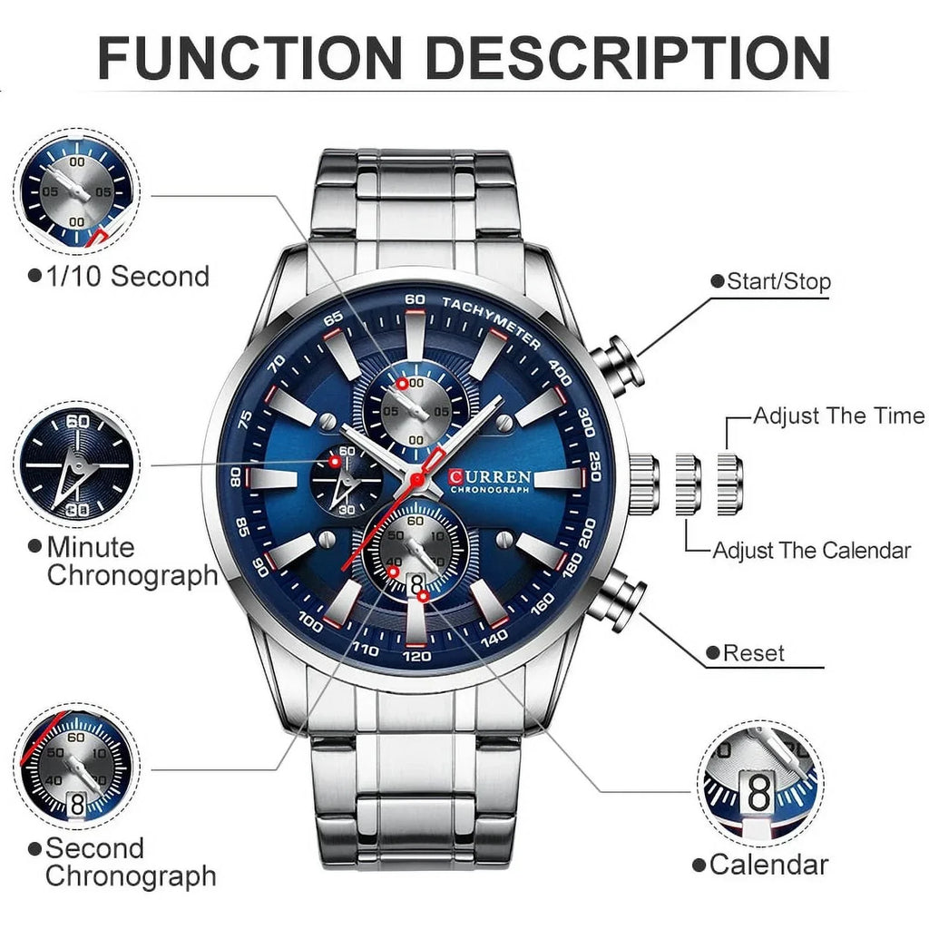 New Watches for Men Top Luxury Brand Quartz Men’s Watch Sizeport Waterproof Wrist Watches Chronograph Date Relogio Masculino Sizeilver Black