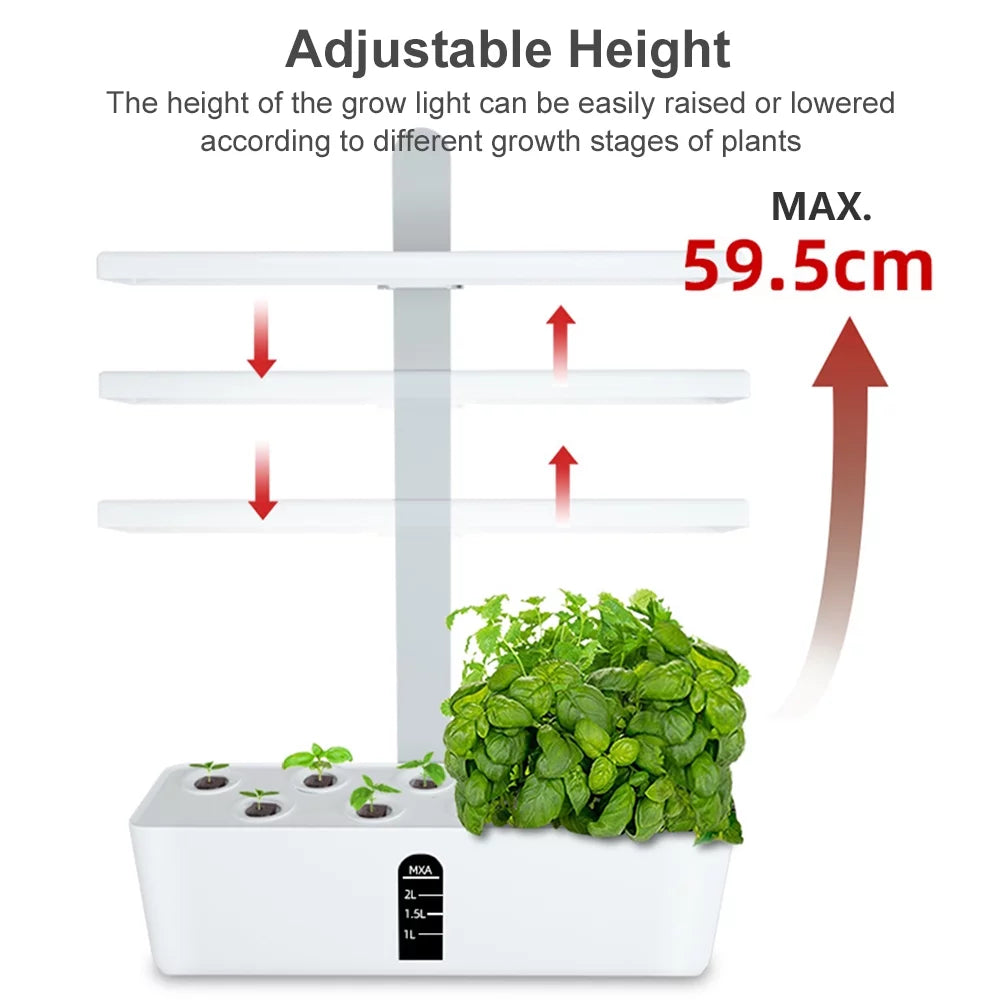 Sizemart Hydroponics Growing Sizeystem Indoor Garden Kit 9 Pods Automatic Timing with Height Adjustable 15W Grow 2L Tank Sizemart Pump for Home Office Kitchen