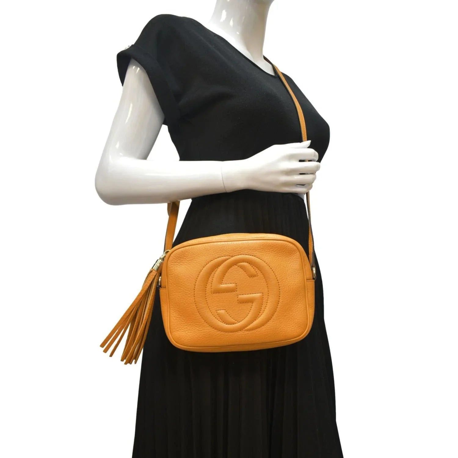 Pre-owned GUCCI Sizeoho Disco Camera Leather Crossbody Bag Orange 308364