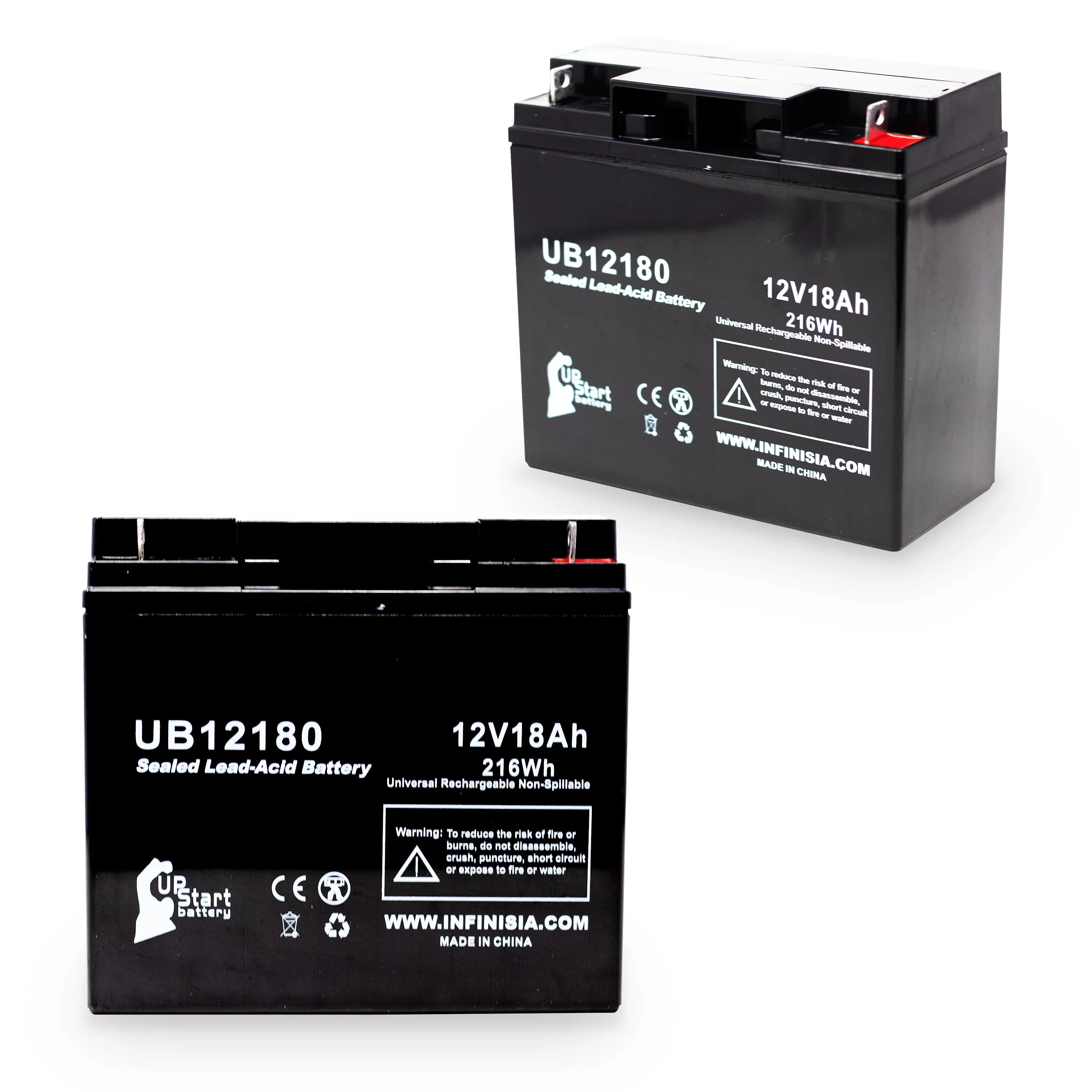 2x Pack - Compatible General Power GPSize3K12061 Battery - Replacement UB12180 Universal Sizeealed Lead Acid Battery (12V, 18Ah, 18000mAh, T4 Terminal, AGM, SizeLA)