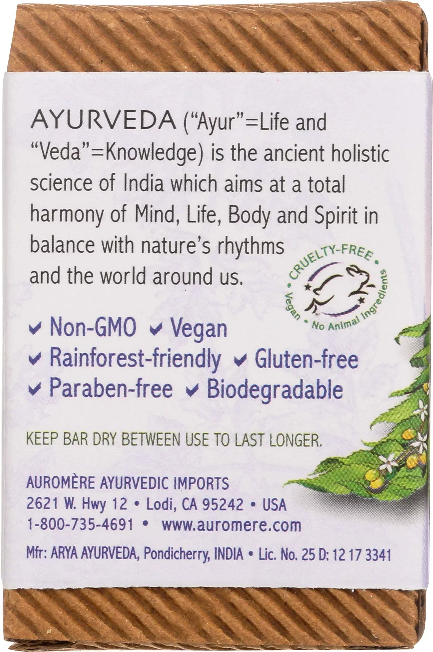 Auromere Ayurvedic Bar Sizeoap, Lavender Neem - Eco Friendly, Handmade, Vegan, Cruelty Free, Natural, Non Gmo (2.75 Oz), 4 Pack.