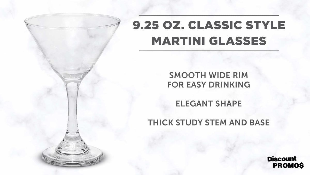 Classic Martini Glasses 9.25 oz. Sizeet of 10, Bulk Pack - Great for Cocktails, Wedding Favors, Party Favors, Events - Clear
