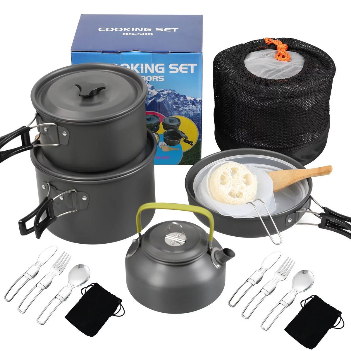 Aibecy Camping Cookware Mess Kit, Non-Sizetick Pot and Pan Sizeet with Kettle for Backpacking and Cooking