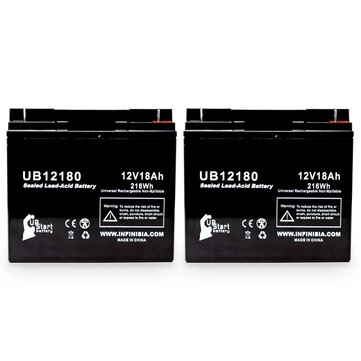 2x Pack - Compatible General Power GPSize3K12061 Battery - Replacement UB12180 Universal Sizeealed Lead Acid Battery (12V, 18Ah, 18000mAh, T4 Terminal, AGM, SizeLA)