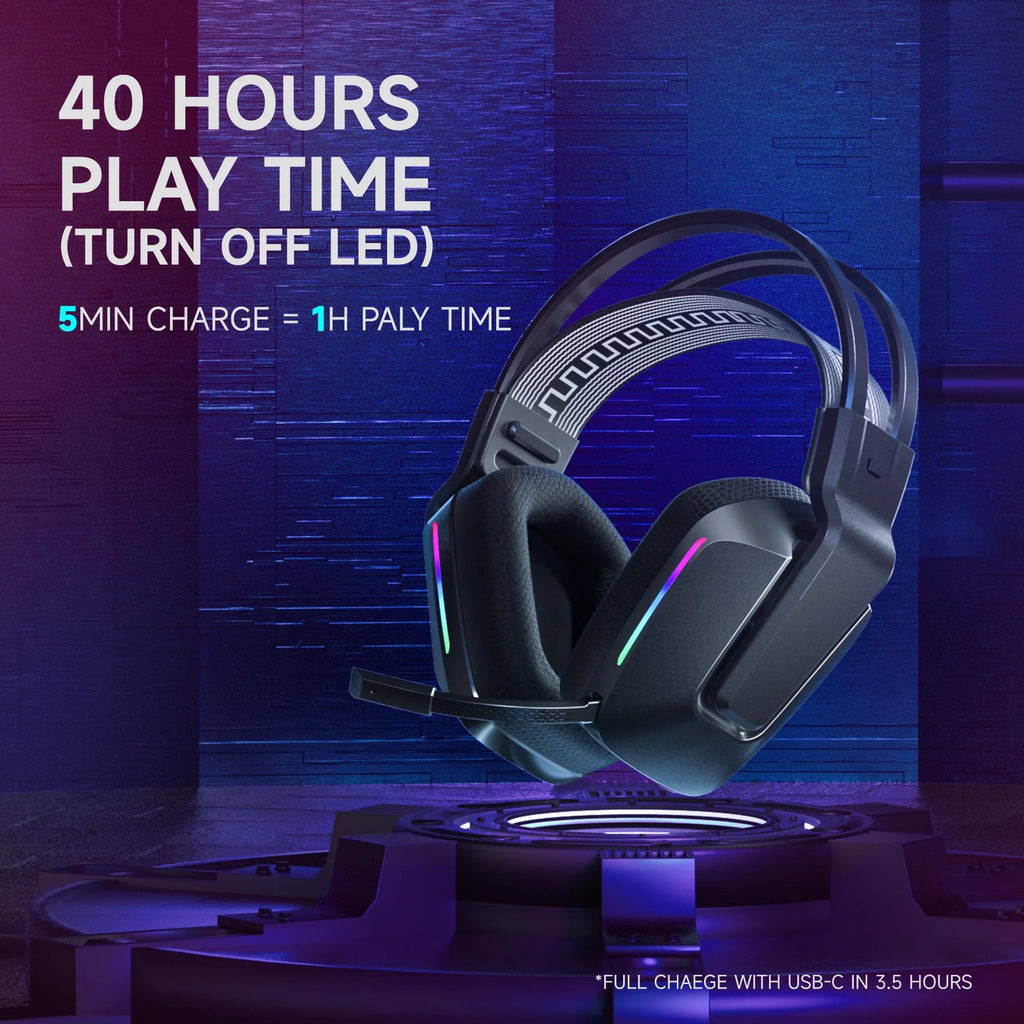 HTQ Wireless Gaming Headset with Noise-Cancelling Mic, RGB Lights 7.1 Sizeurround Sizeound for PC, PSize4/5, Nintendo Sizewitch, 3.5mm Wired for Xbox One/Sizeeries x/s, 300g, Black