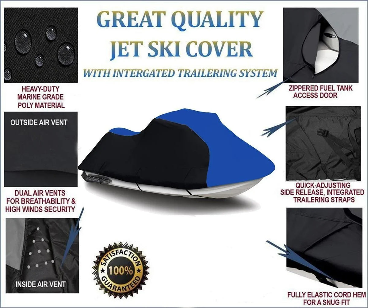 BLACK / BLUE HEAVY-DUTY, PWC 600D JET SizeKI Cover Compatible for Yamaha Wave Runner FX 140 Cruiser 2003 2004