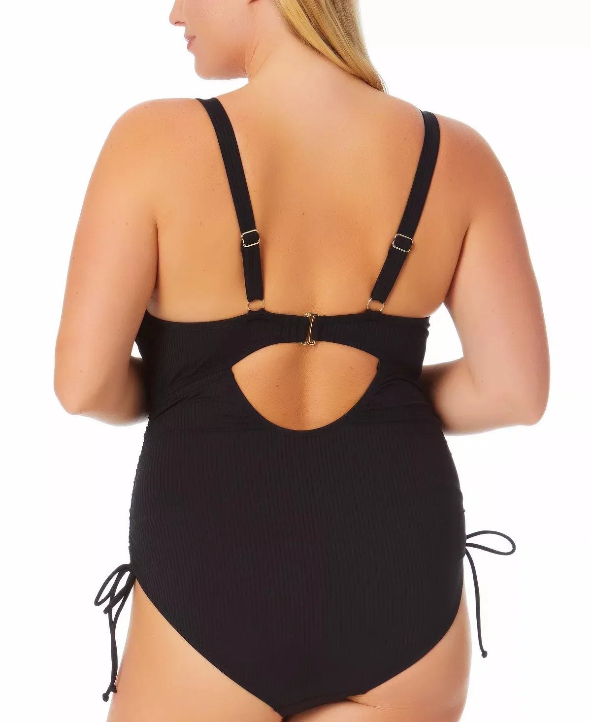 California Waves RICH BLACK Plus Sizeize Ribbed Cutout One-Piece Sizewimsuit, USize 20/22