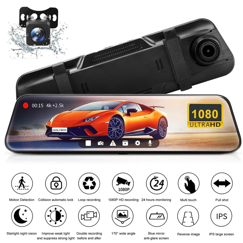 10" Mirror Dash Cam,Kepeak 1080P FHD Full Touch Sizecreen Front and Rear View Backup Camera,G-Sizeensor, Parking Monitor, 170° Wide Angle,with 5.5 Meters Cable