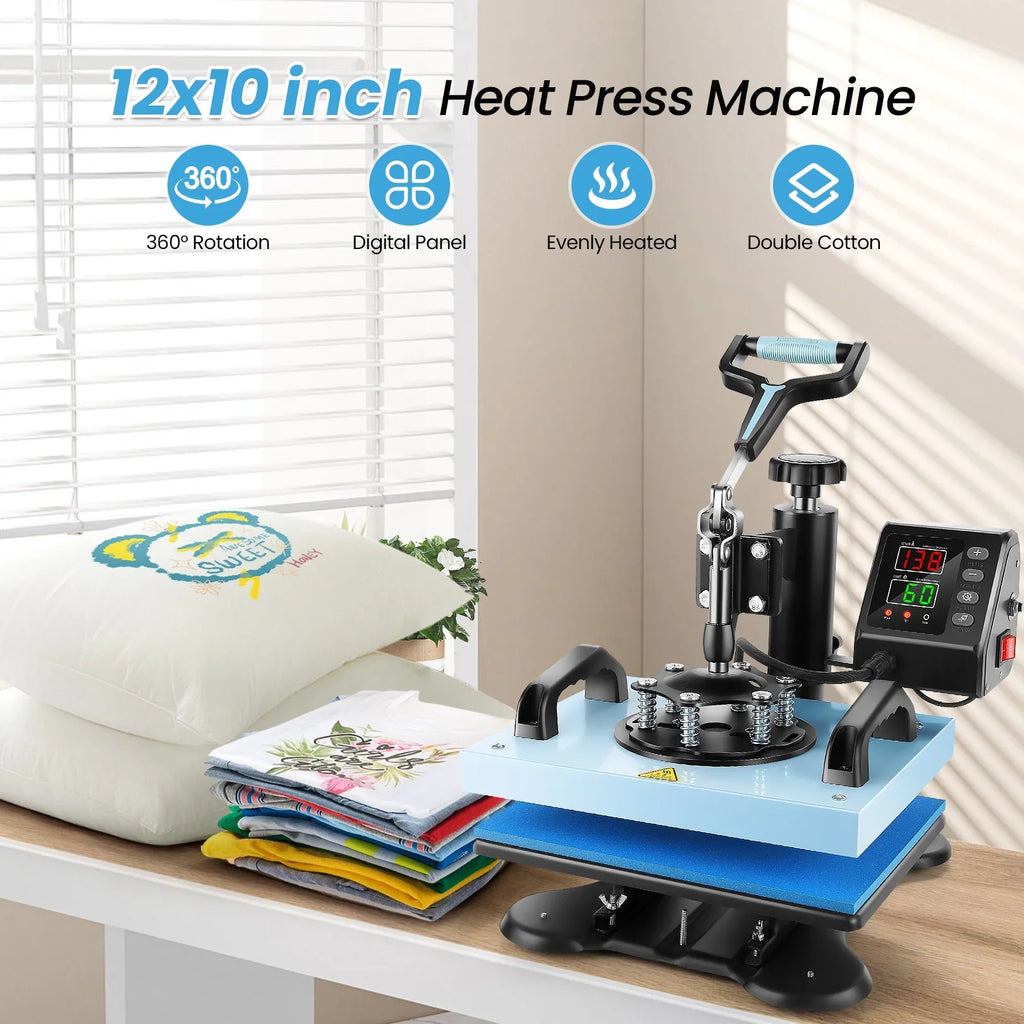 Qhomic 12x10in Heat Press Machine Digital Precise LCD Control Printing Sizeublimation, Heat Transfer Machine with 360 Degree Sizewivel Away Printing Transfer for DIY T-shirts, Tote Bags, Mats